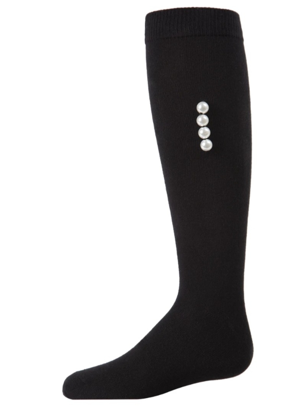 New Black Knee-High Sock with Pearl Accents - Kids 4-6